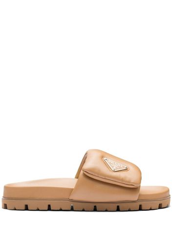 Prada logo-plaque padded leather slides - Neutrals