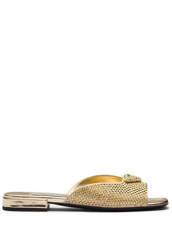 Prada crystal-embellished satin slides - Gold