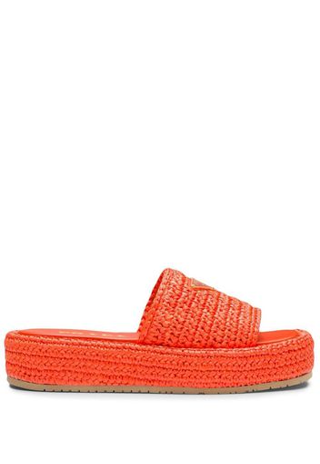 Prada raffia flatform sandals - Orange