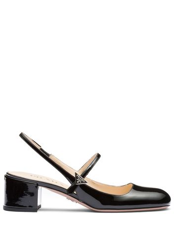 Prada triangle logo leather slingback pumps - Black