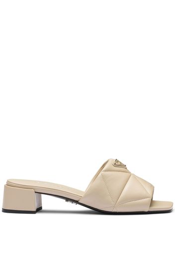 Prada triangle enamel logo leather mules - Neutrals