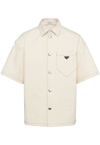 Prada logo-plaque short-sleeved shirt - Neutrals