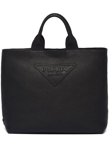 Prada logo-embossed leather tote bag - Black