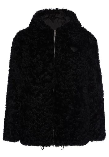 Prada logo-plaque shearling jacket - Black