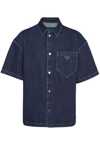 Prada logo-plaque denim shirt - Blue