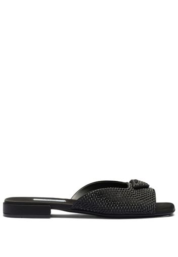 Prada crystal-embellished satin mules - Black