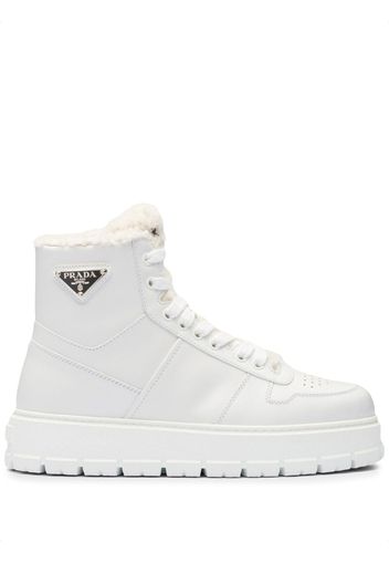 Prada triangle-logo high-top leather sneakers - White