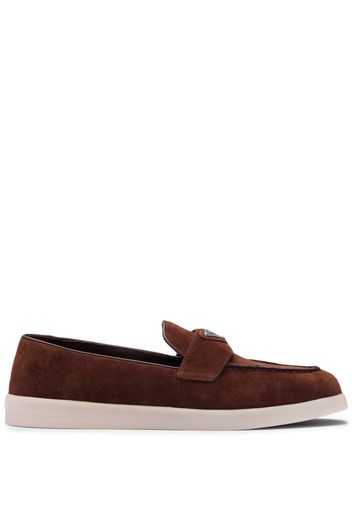 Prada triangle-logo suede loafers - Brown