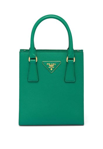 Prada triangle-logo leather tote bag - Green