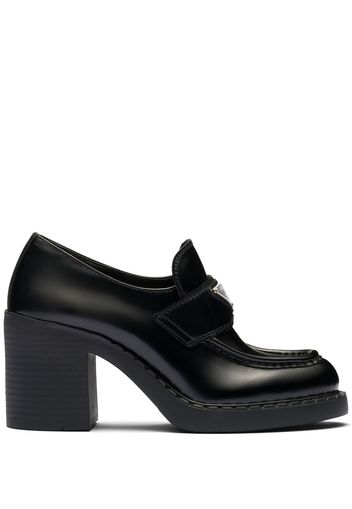 Prada triangle-logo brushed leather loafers - Black