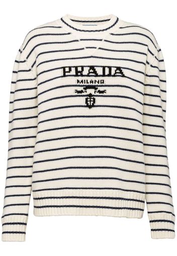 Prada intarsia-logo striped cashmere jumper - White