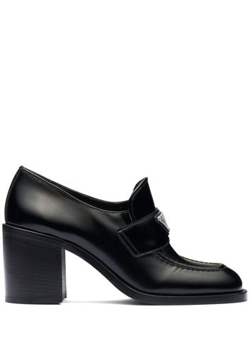 Prada block-heel brushed-leather loafers - Black