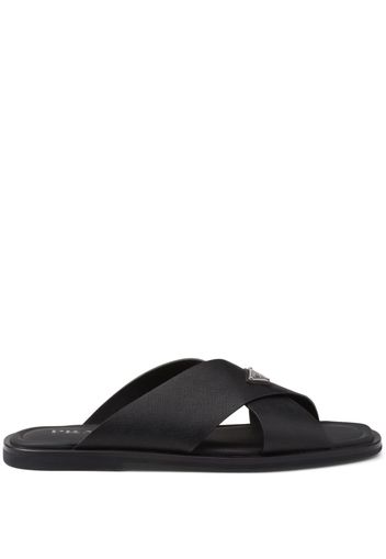 Prada Crisscross logo-triangle leather sandals - Black
