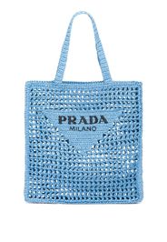 Prada woven-logo raffia tote bag - Blue