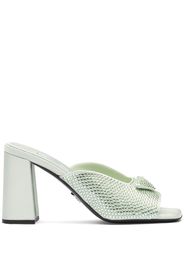 Prada crystal-studded high-heeled satin slides - Green