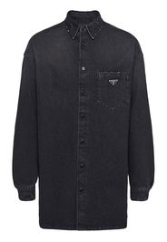 Prada triangle-logo denim shirt - Black