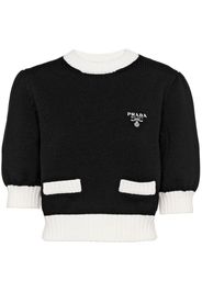 Prada embroidered-logo cropped short sleeve jumper - Black