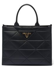 Prada large logo-lettering leather tote bag - Black