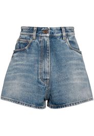 Prada high-rise logo-plaque denim shorts - Blue