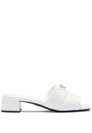 Prada logo-plaque quilted leather mules - White