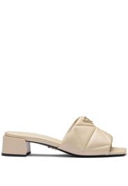 Prada triangle enamel logo leather mules - Neutrals