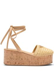 Prada enamel triangle logo wedge sandals - Neutrals