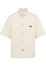 Prada logo-plaque short-sleeved shirt - Neutrals