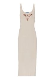 Prada logo ribbed silk midi dress - Neutrals