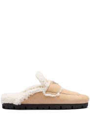 Prada triangle-logo shearling slippers - Neutrals