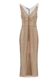 Prada embroidered tulle midi dress - Neutrals