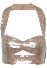 Prada sequined tulle cropped top - Neutrals