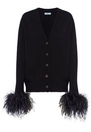 Prada feather-trimmed cashmere cardigan - Black