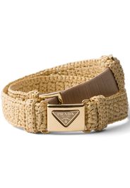 Prada enamel-logo raffia belt - Neutrals