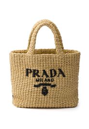 Prada logo-embroidered straw tote bag - Neutrals