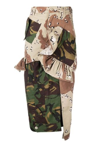 patchwork camouflage-print pencil skirt