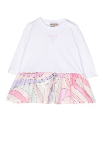 PUCCI Junior wave-peplum long-sleeve dress - White