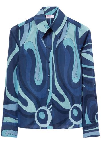 PUCCI wave-print cotton shirt - Blue