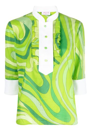 PUCCI Marmo-print pleated cotton shirt - Green