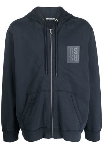 Raf Simons logo-patch zip-up hoodie - Blue