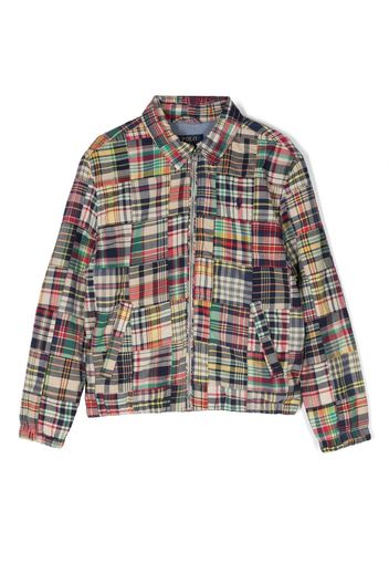 Ralph Lauren Kids Madras-check zip-up bomber jacket - Blue