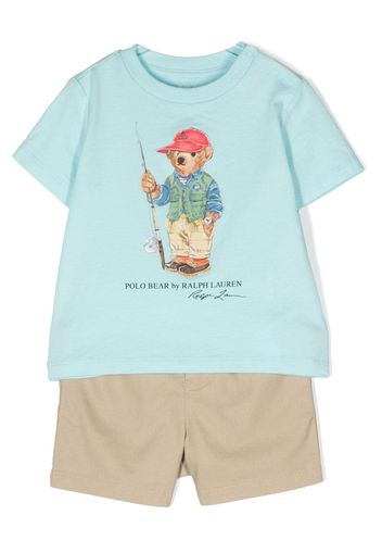 Ralph Lauren Kids Polo-Bear print shorts set - Blue