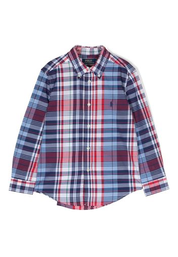 Ralph Lauren Kids logo-embroidered check-print shirt - Blue