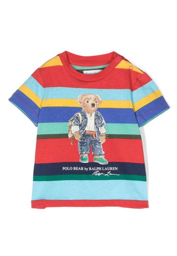 Ralph Lauren Kids Polo Bear-print striped cotton T-shirt - Blue