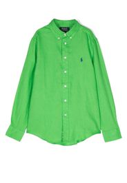 Ralph Lauren Kids embroidered-logo linen shirt - Green