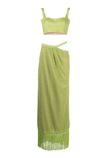 Rayane Bacha cut-out metallic maxi dress (set of two) - Green