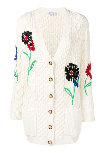 Red Valentino Red Valentino embroidered floral cable knit cardigan - White