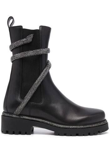 René Caovilla snake-embellished leather ankle boots - Black