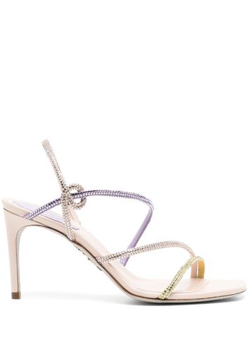 René Caovilla 90mm crossover-strap crystal-embellished sandals - Neutrals