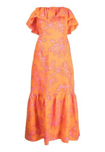 RHODE Thea coral-print ruffled dress - Orange