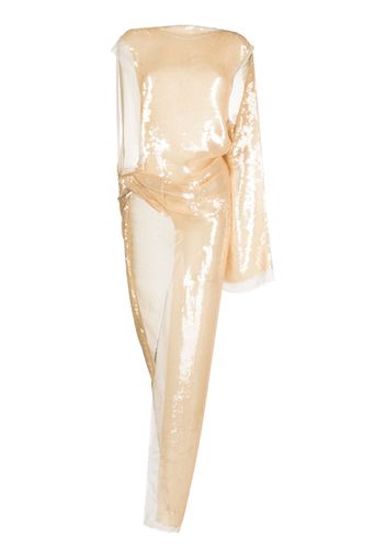 Rick Owens asymmetric sequinned chiffon maxi dress - Neutrals